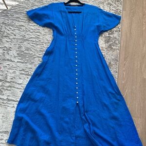MANGO blue linen maxi dress with buttons